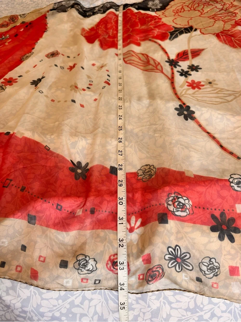 Floral Print Women's Scarf in Black, Cream & Coral.